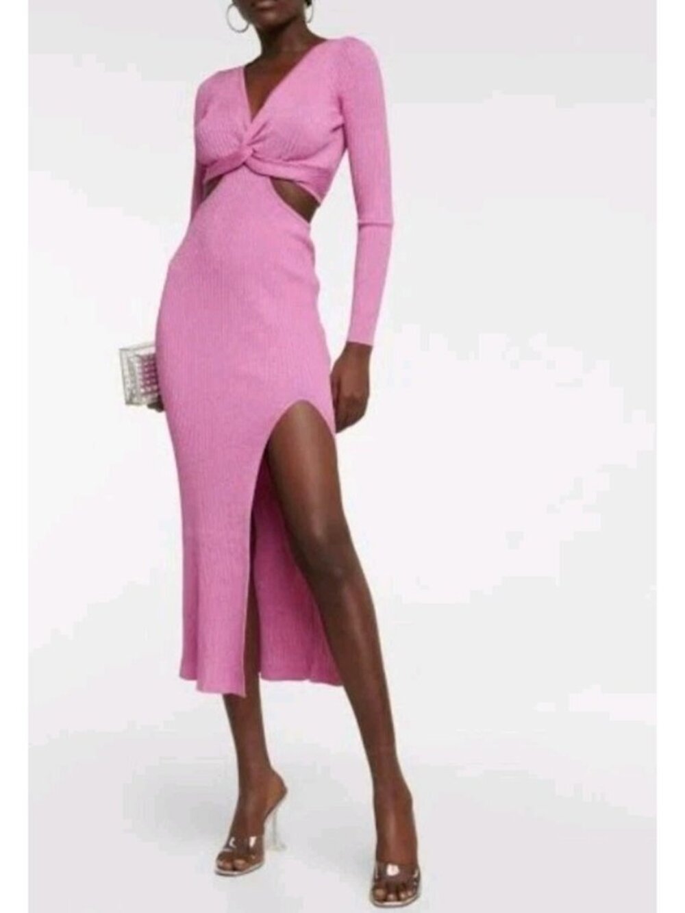 "LoveShackFancy Bernette Orchid Sparkle Metallic Cutout Midi Dress Size S"
